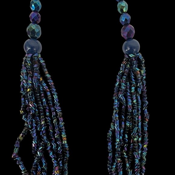 Peacock Blue Purple Multi Strand Iridescent Bead Necklace Faceted Glass - Picture 2 of 7